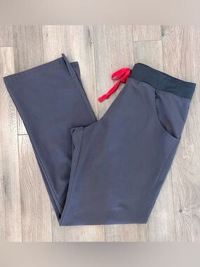 Figs Women’s Scrub Pants in Charcoal with Red Drawstring